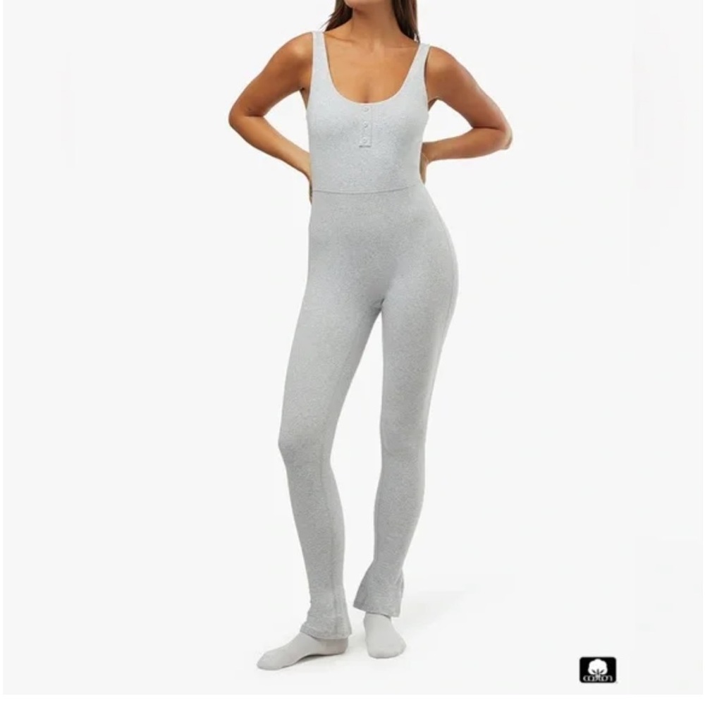 WeWoreWhat Henley Flare Jumpsuit in Light Heather Gray Size M